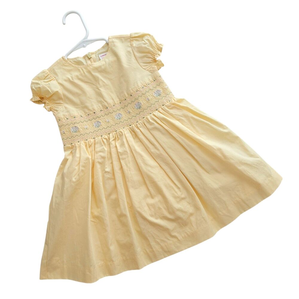 Vintage Gymboree Dress Size 18-24 Months Yellow Embroidered Portraits Party NWT